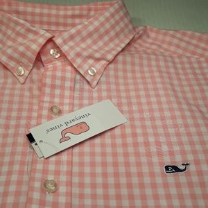Vineyard vines pink and white gingham shirt (L)